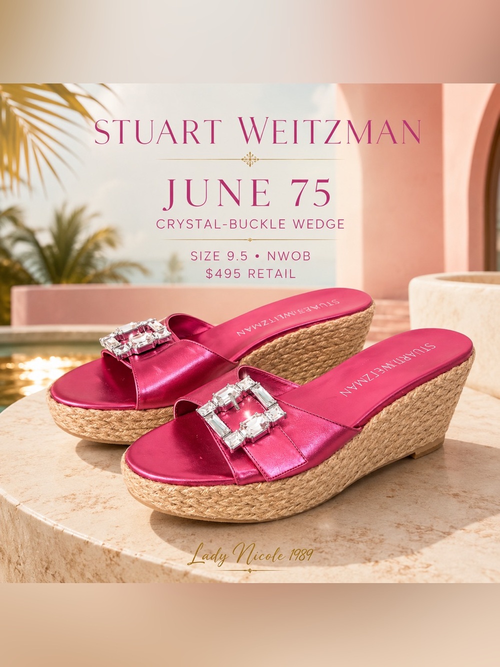 Stuart Weitzman June 75 Pink Wedges 9.5 NWOB